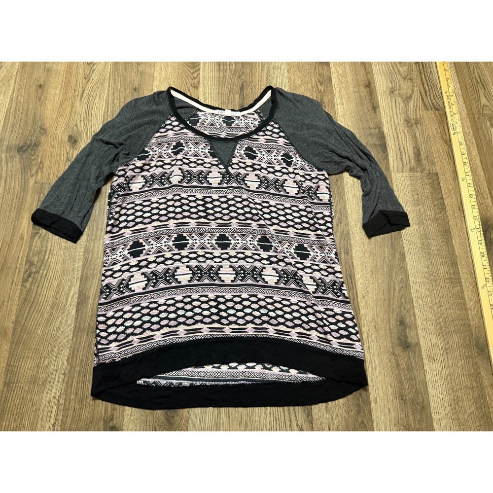 Jolt Shirt Women's Size Small Pink White Grey Black Allover Print 3/4 Sleeve